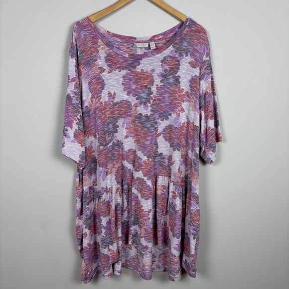 LOGO by Lori Goldstein Tops - LOGO by Lori Goldstein Tunic Top Women 3X Purple Floral Printed Slub Knit Peplum